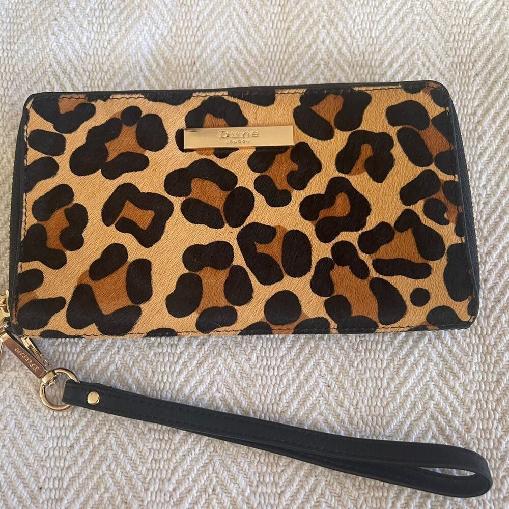 Dune London leopard cheetah real calf hair leather wallet wristlet